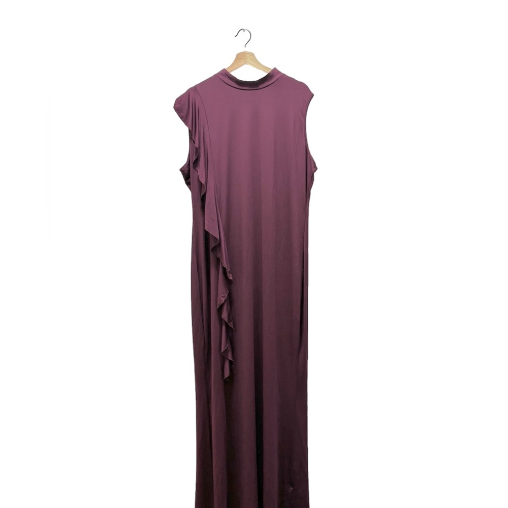 Women Burgundy Maxi Stretchy Fitted Sleeveless Dress Ruffles Front/Back Size 18